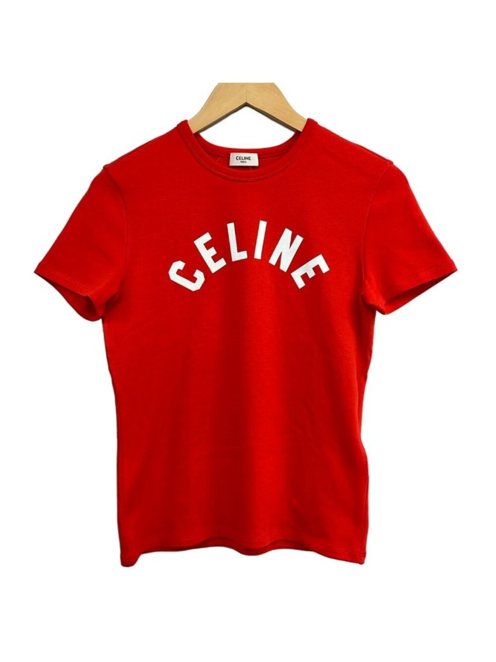 Celine Short Sleeve T-Shirt GG N4 Red Logo Ribbed Cotton Jersey L